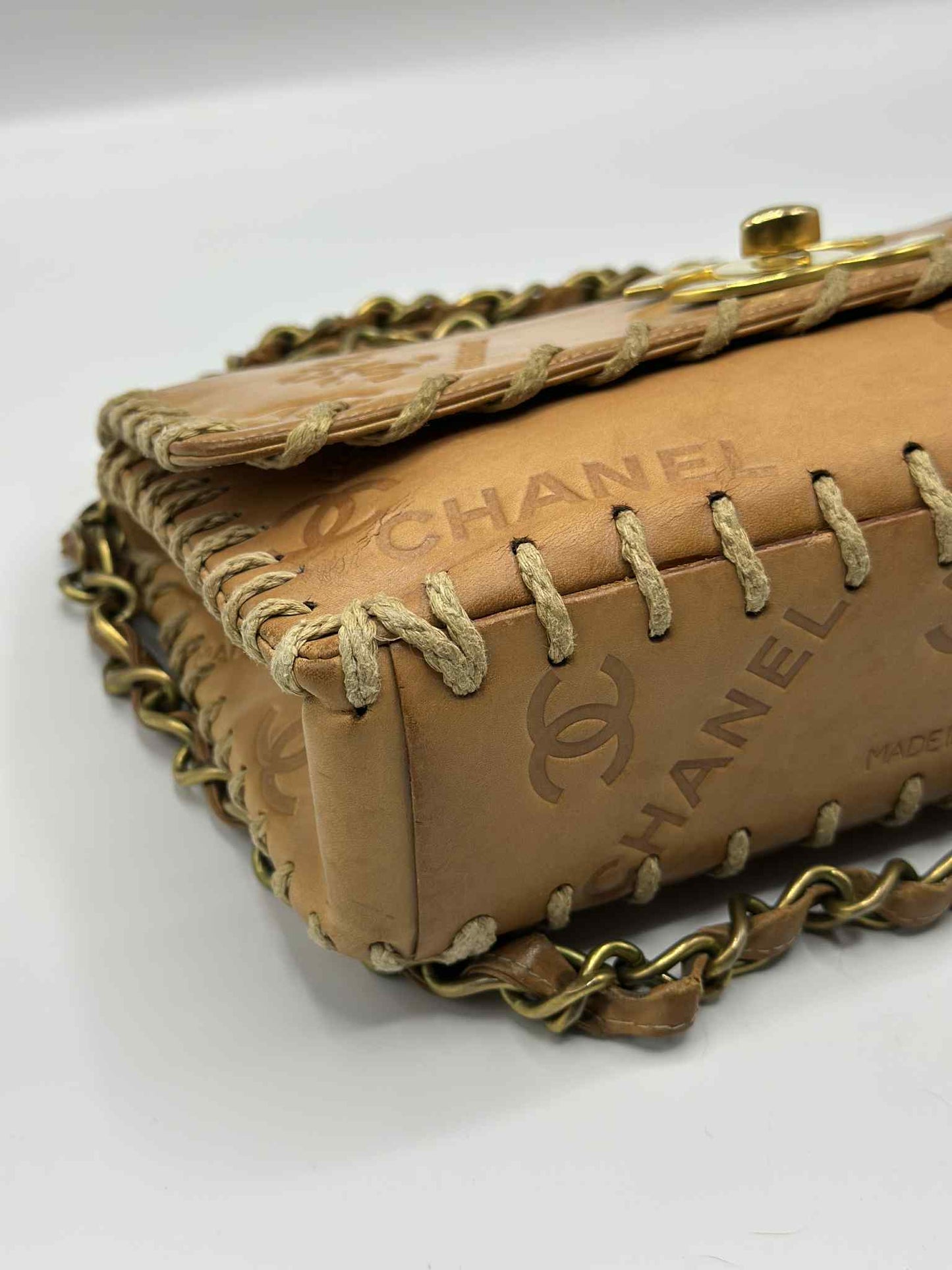 Chanel Debossed Logo Calfskin Half Flap Gold Coco Mark