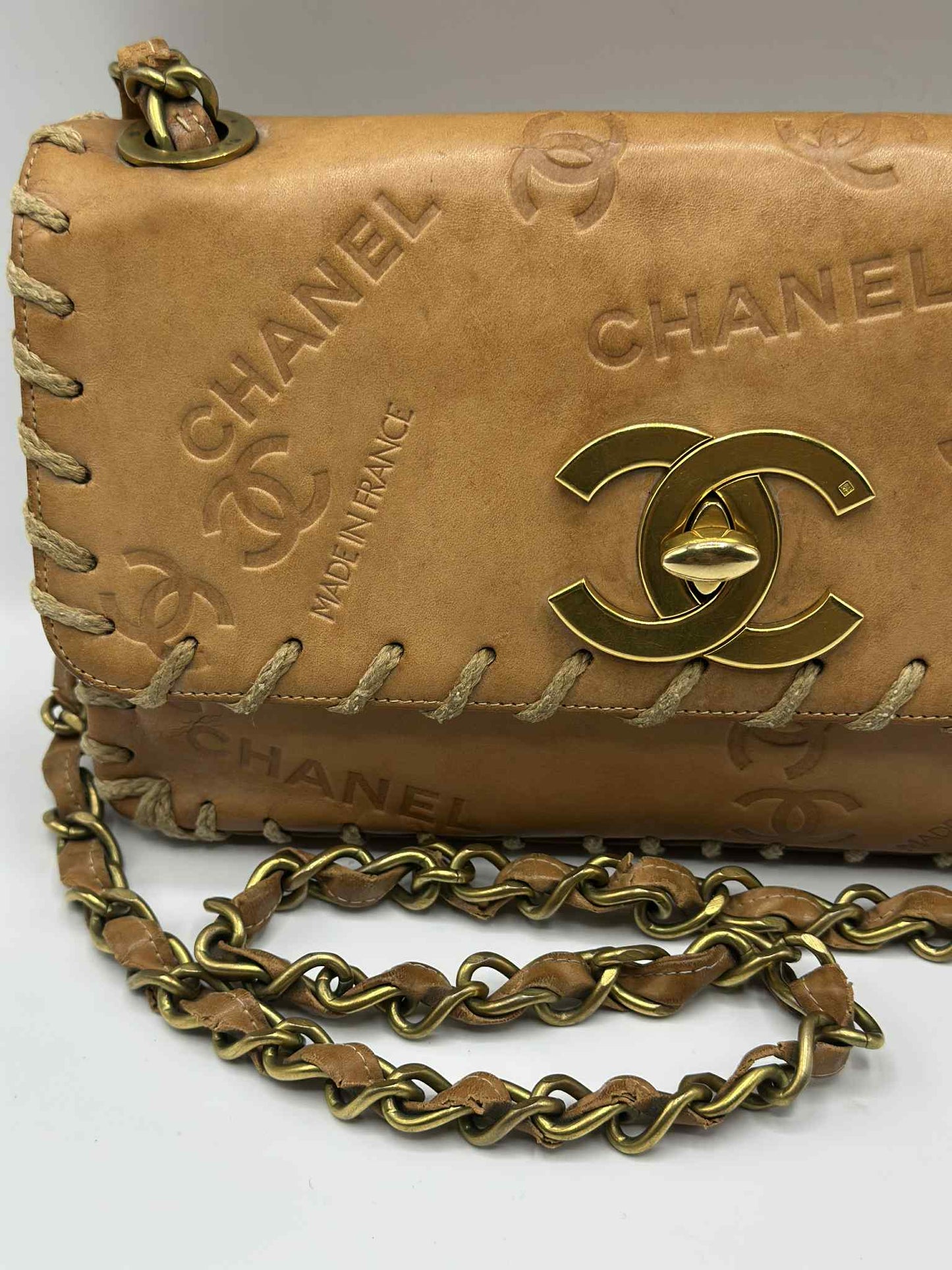 Chanel Debossed Logo Calfskin Half Flap Gold Coco Mark