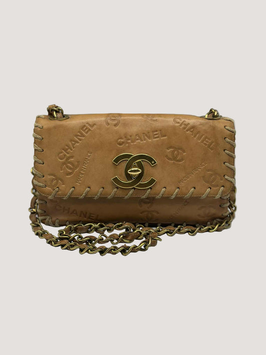 Chanel Debossed Logo Calfskin Half Flap Gold Coco Mark