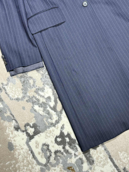 Miu Miu Bleu Single-Breasted Pinstripe Coat