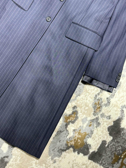 Miu Miu Bleu Single-Breasted Pinstripe Coat