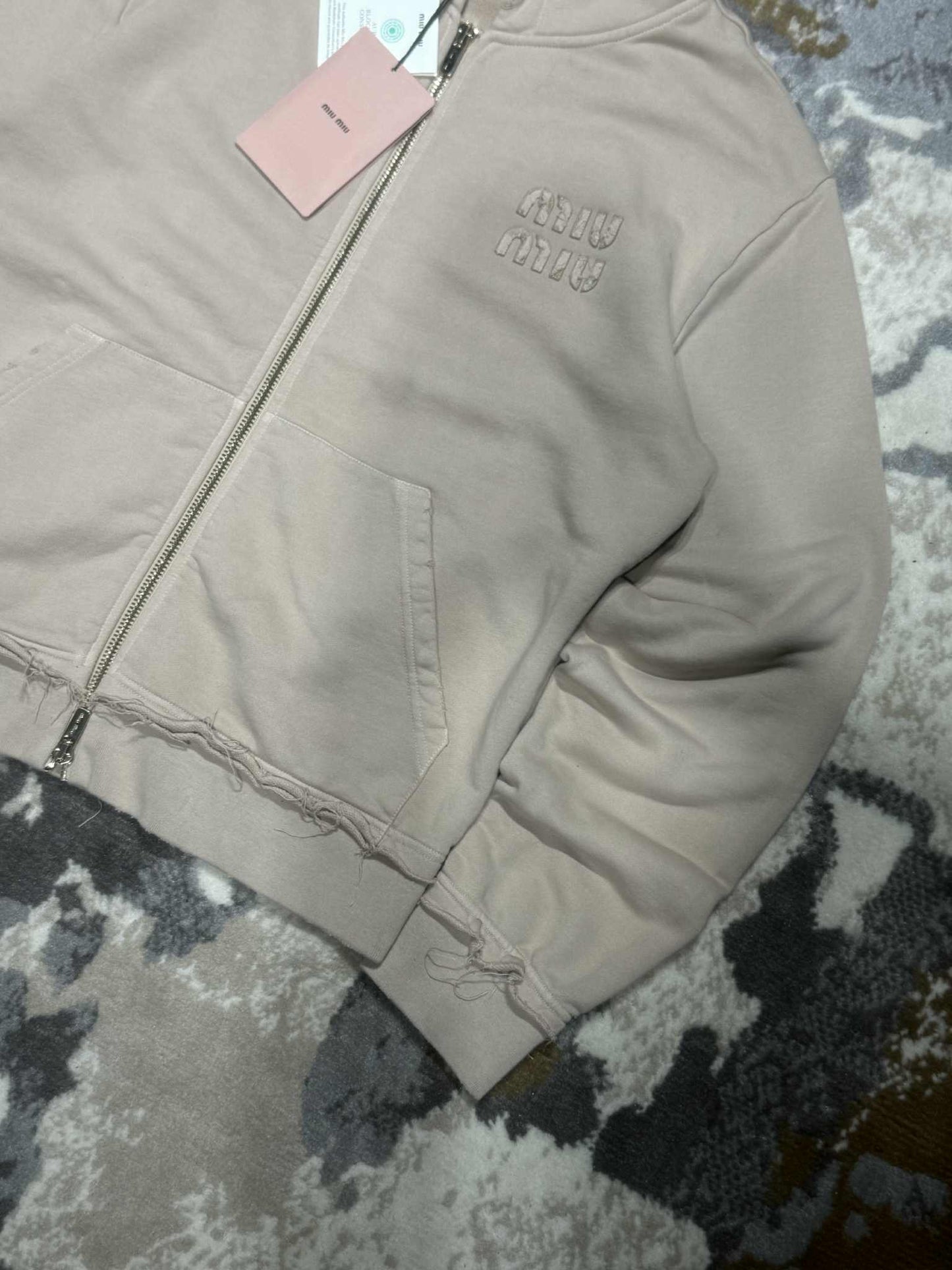 Miu Miu Albino Garment-Dyed Cotton Fleece Hoodie Jacket