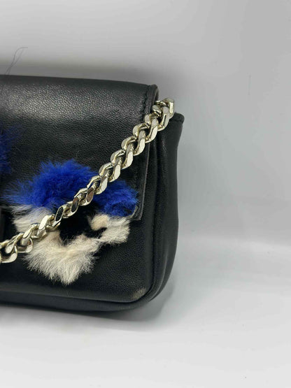 Fendi Nappa Leather & Fox Fur Micro Buggie Baguette Bag