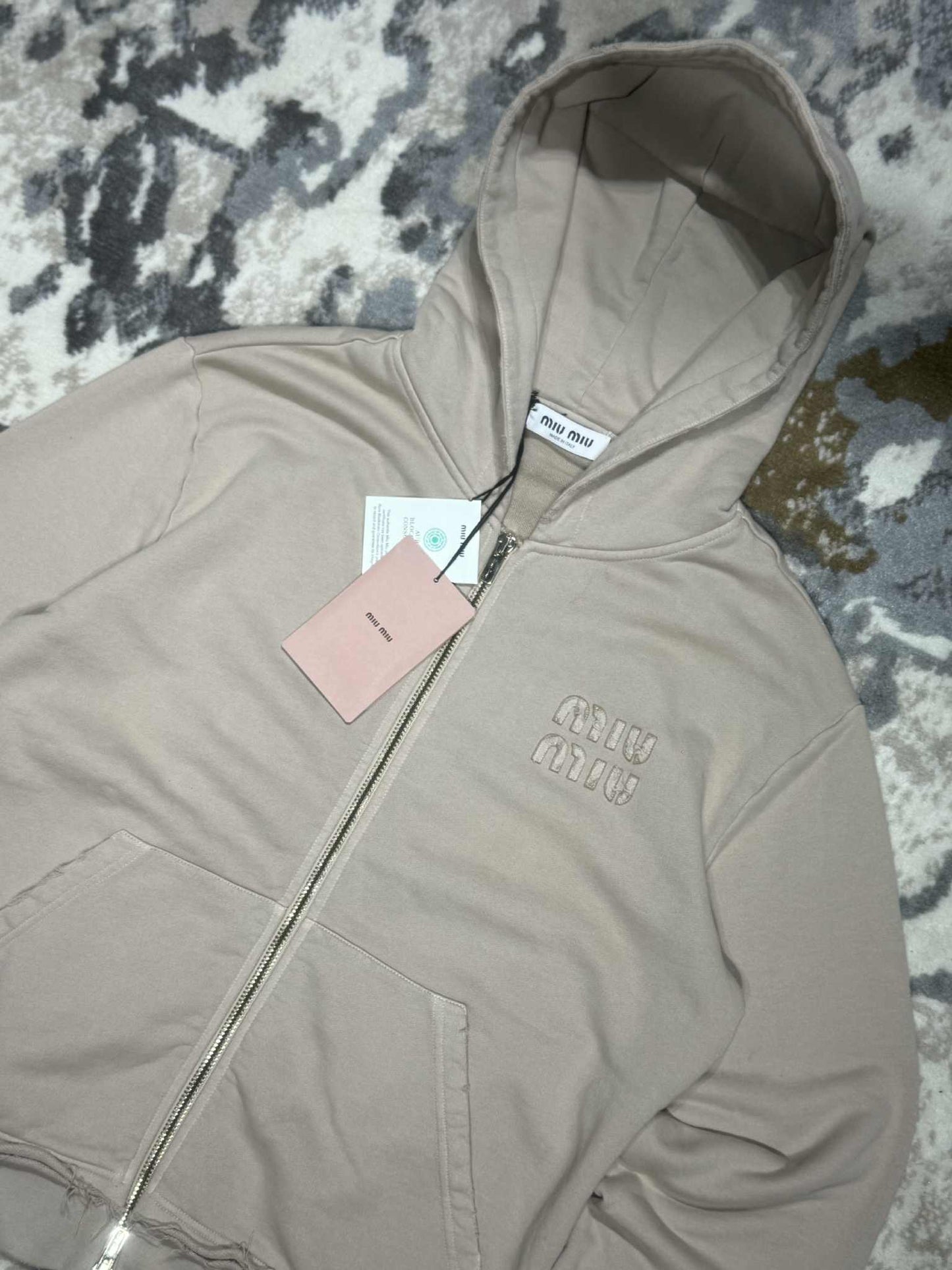 Miu Miu Albino Garment-Dyed Cotton Fleece Hoodie Jacket