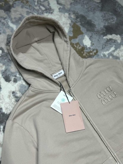 Miu Miu Albino Garment-Dyed Cotton Fleece Hoodie Jacket