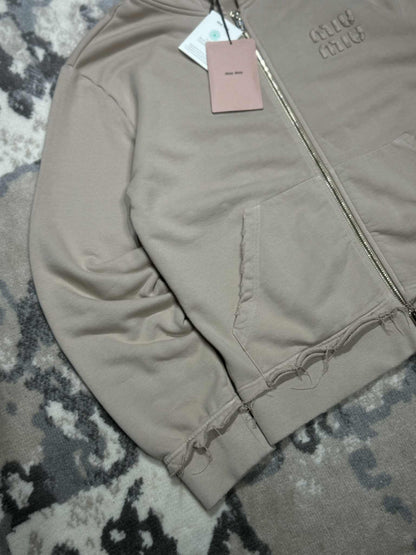 Miu Miu Albino Garment-Dyed Cotton Fleece Hoodie Jacket