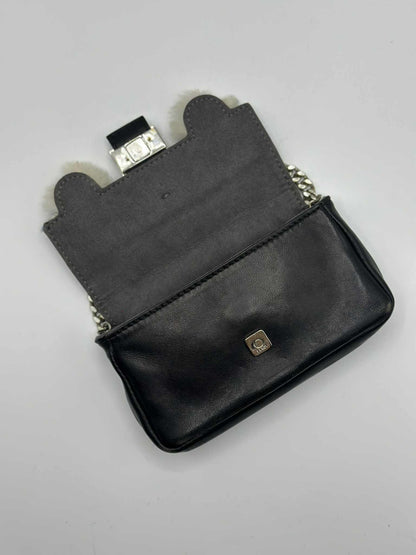 Fendi Nappa Leather & Fox Fur Micro Buggie Baguette Bag