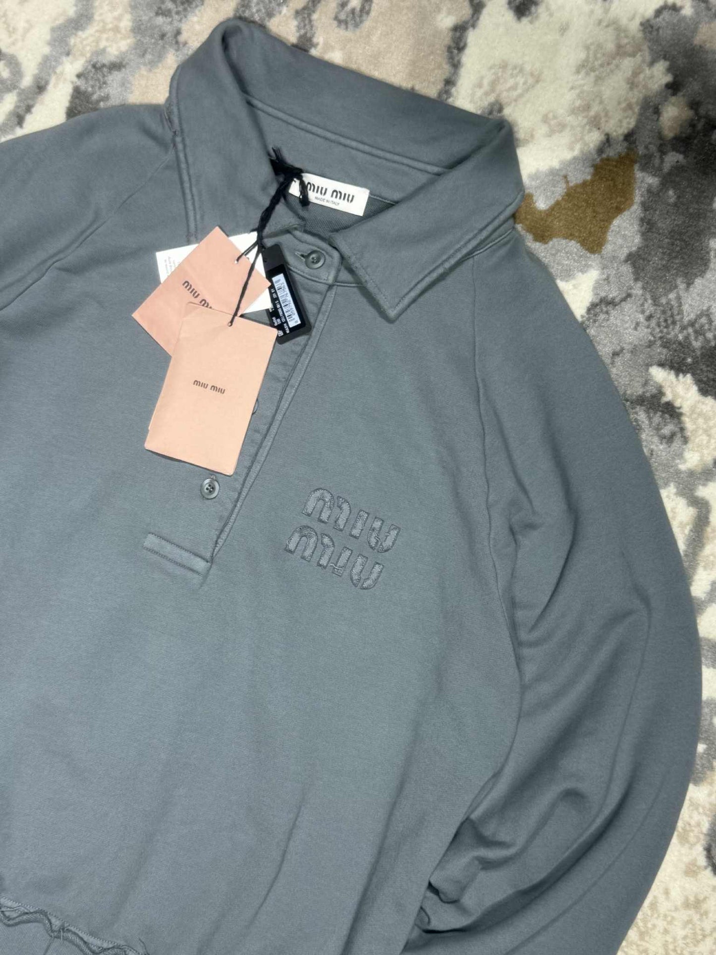 Miu Miu Gray Garment-Dyed Cotton Fleece Sweatshirt