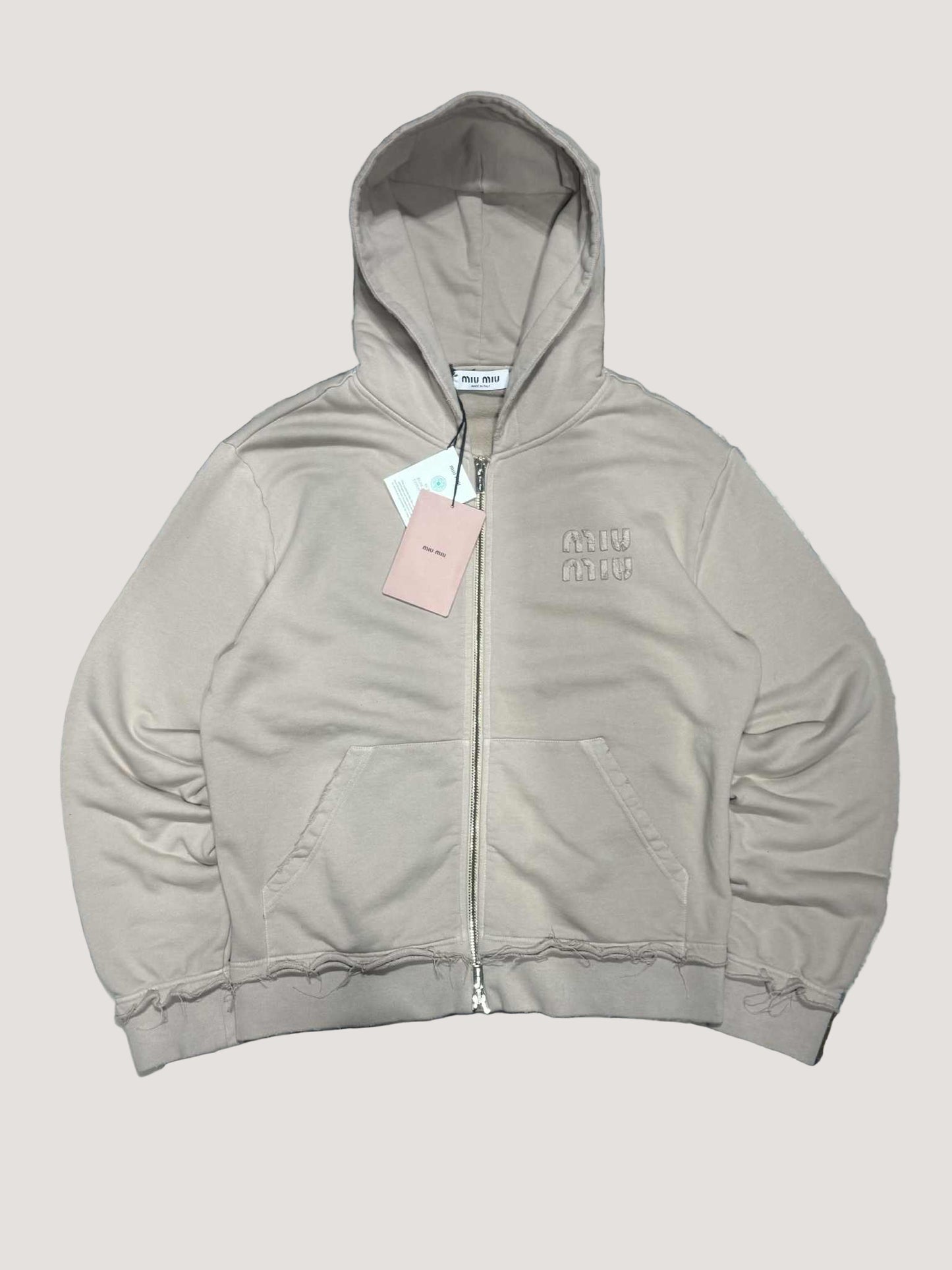 Miu Miu Albino Garment-Dyed Cotton Fleece Hoodie Jacket