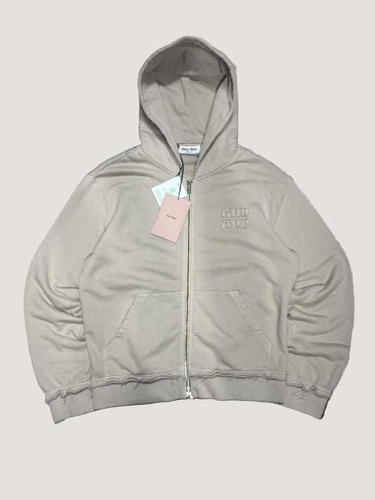 Miu Miu Albino Garment-Dyed Cotton Fleece Hoodie Jacket