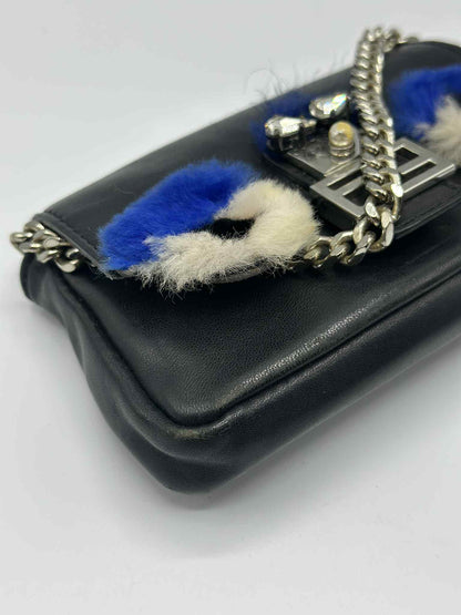 Fendi Nappa Leather & Fox Fur Micro Buggie Baguette Bag