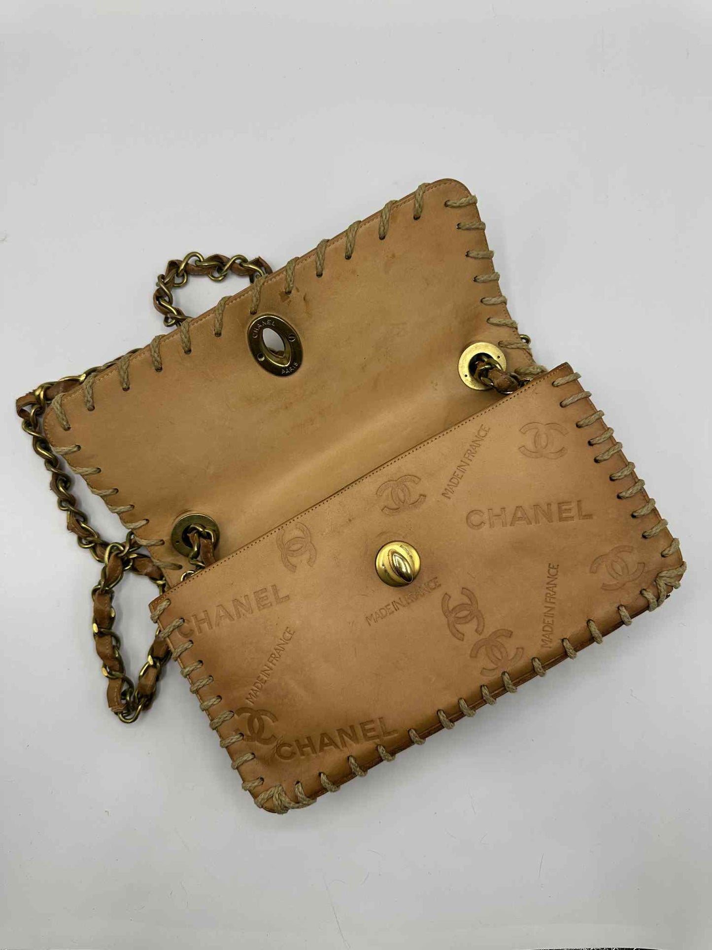 Chanel Debossed Logo Calfskin Half Flap Gold Coco Mark