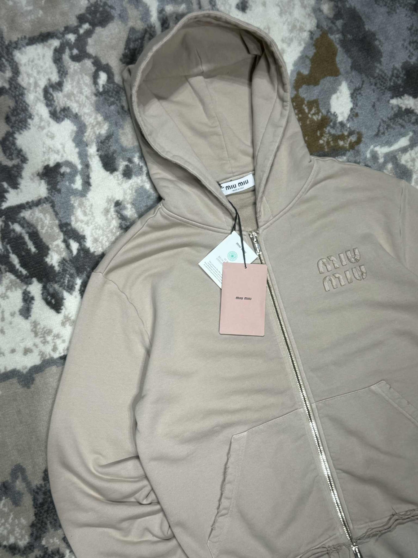 Miu Miu Albino Garment-Dyed Cotton Fleece Hoodie Jacket