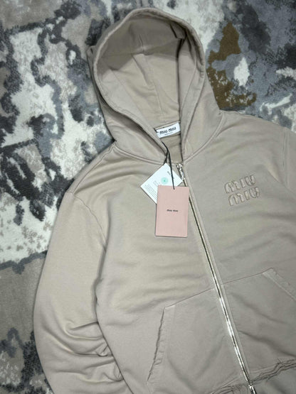 Miu Miu Albino Garment-Dyed Cotton Fleece Hoodie Jacket