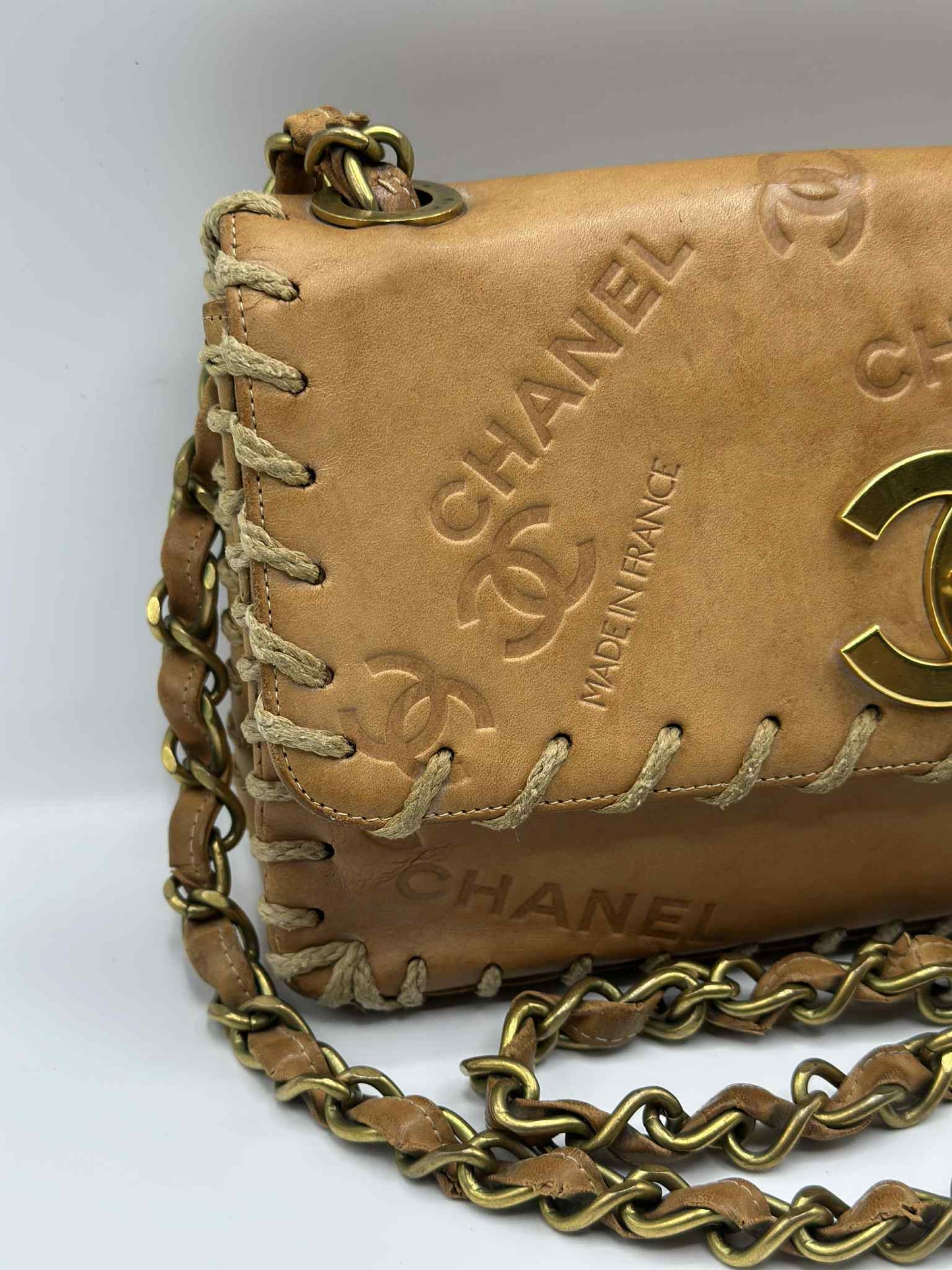 Chanel Debossed Logo Calfskin Half Flap Gold Coco Mark