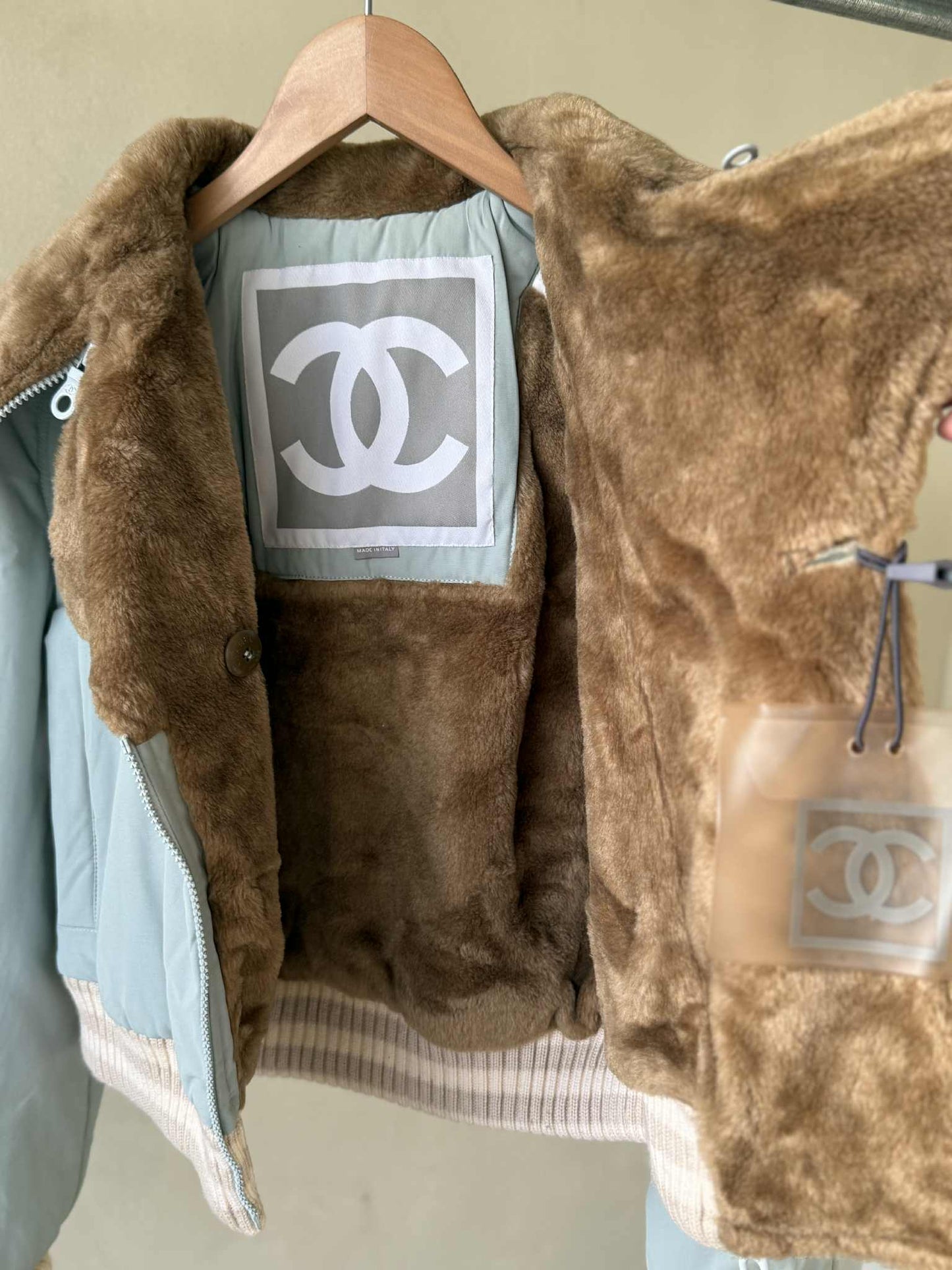 Chanel Sports Fall 2001 Blue CC Logo Fur Bomber Jacket