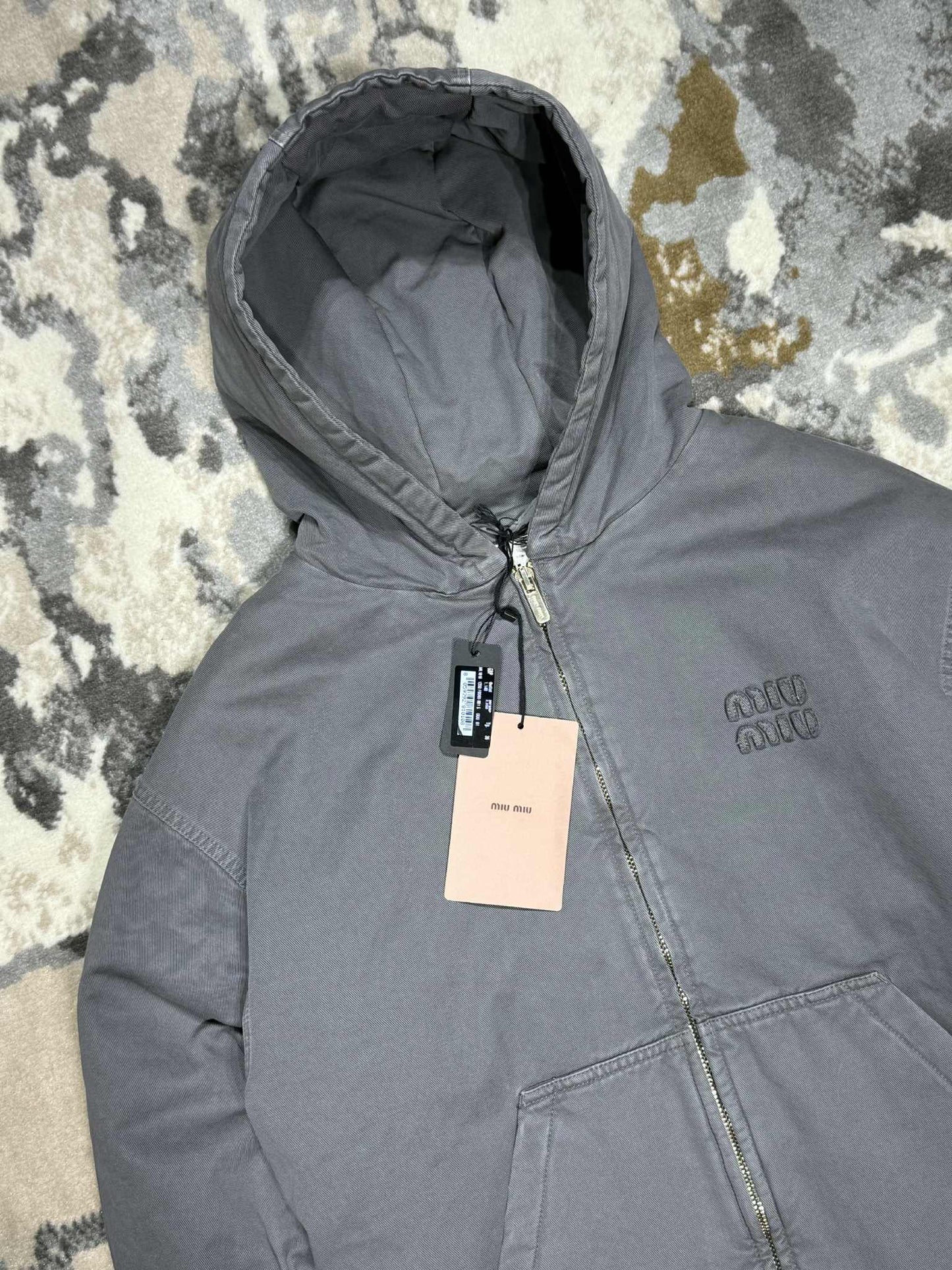 Miu Miu Garment-Dyed Blouson Jacket With Embroidered Logo
