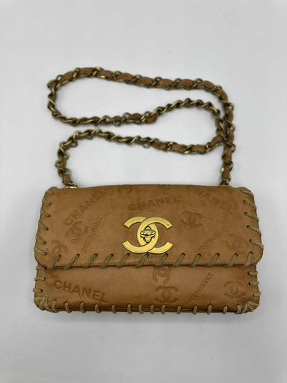 Chanel Debossed Logo Calfskin Half Flap Gold Coco Mark
