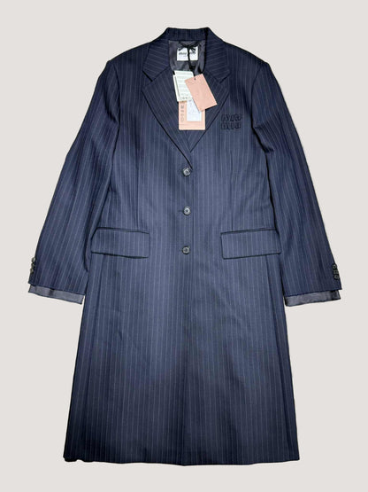 Miu Miu Bleu Single-Breasted Pinstripe Coat