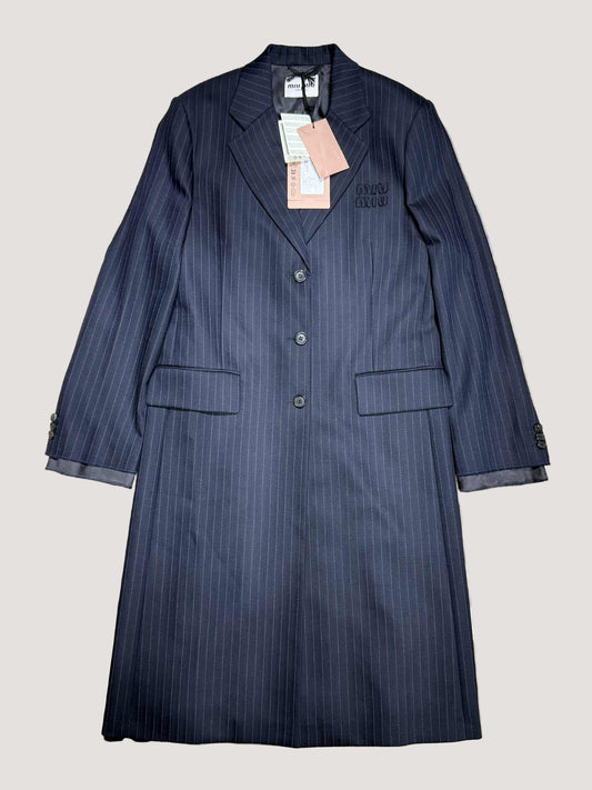 Miu Miu Bleu Single-Breasted Pinstripe Coat