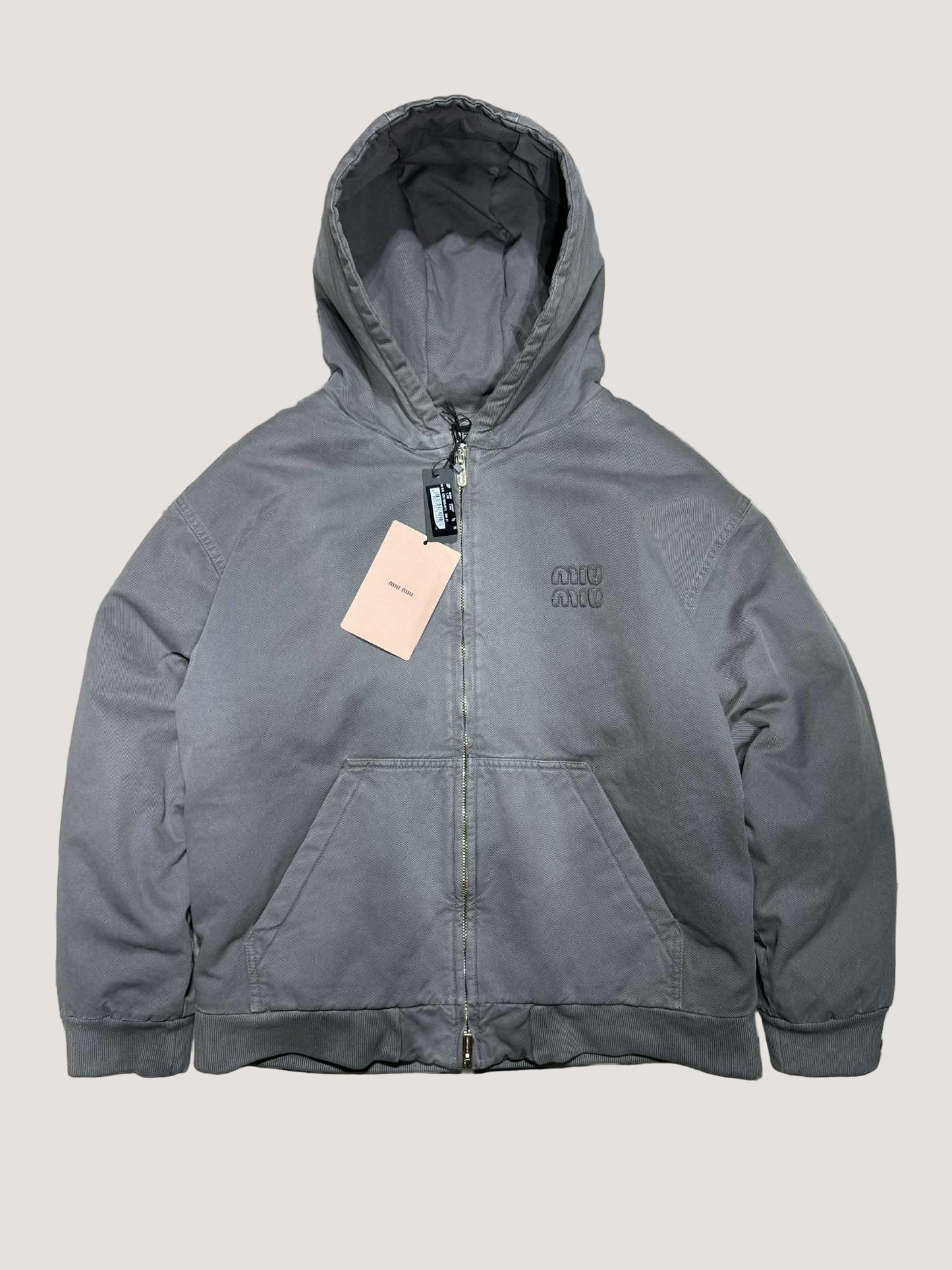 Miu Miu Garment-Dyed Blouson Jacket With Embroidered Logo