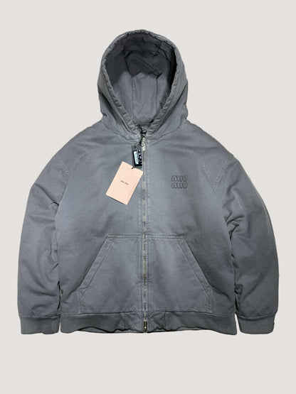Miu Miu Garment-Dyed Blouson Jacket With Embroidered Logo
