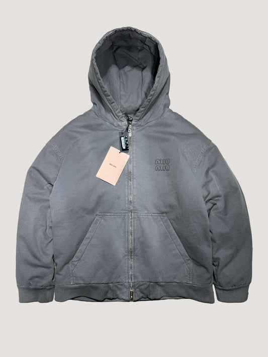Miu Miu Garment-Dyed Blouson Jacket With Embroidered Logo
