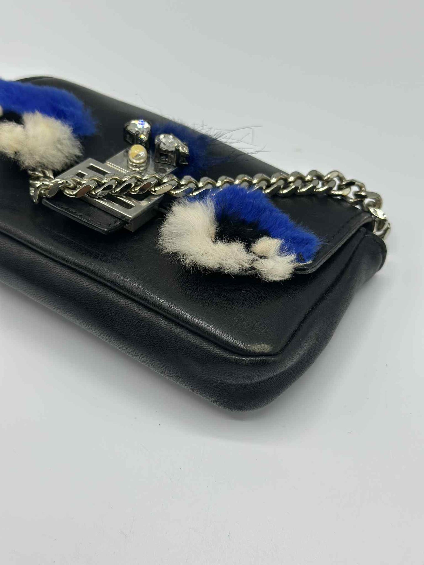 Fendi Nappa Leather & Fox Fur Micro Buggie Baguette Bag