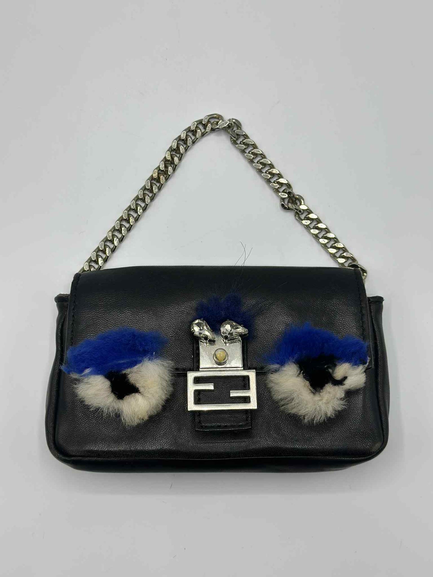 Fendi Nappa Leather & Fox Fur Micro Buggie Baguette Bag