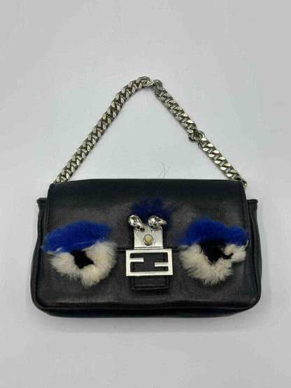 Fendi Nappa Leather & Fox Fur Micro Buggie Baguette Bag
