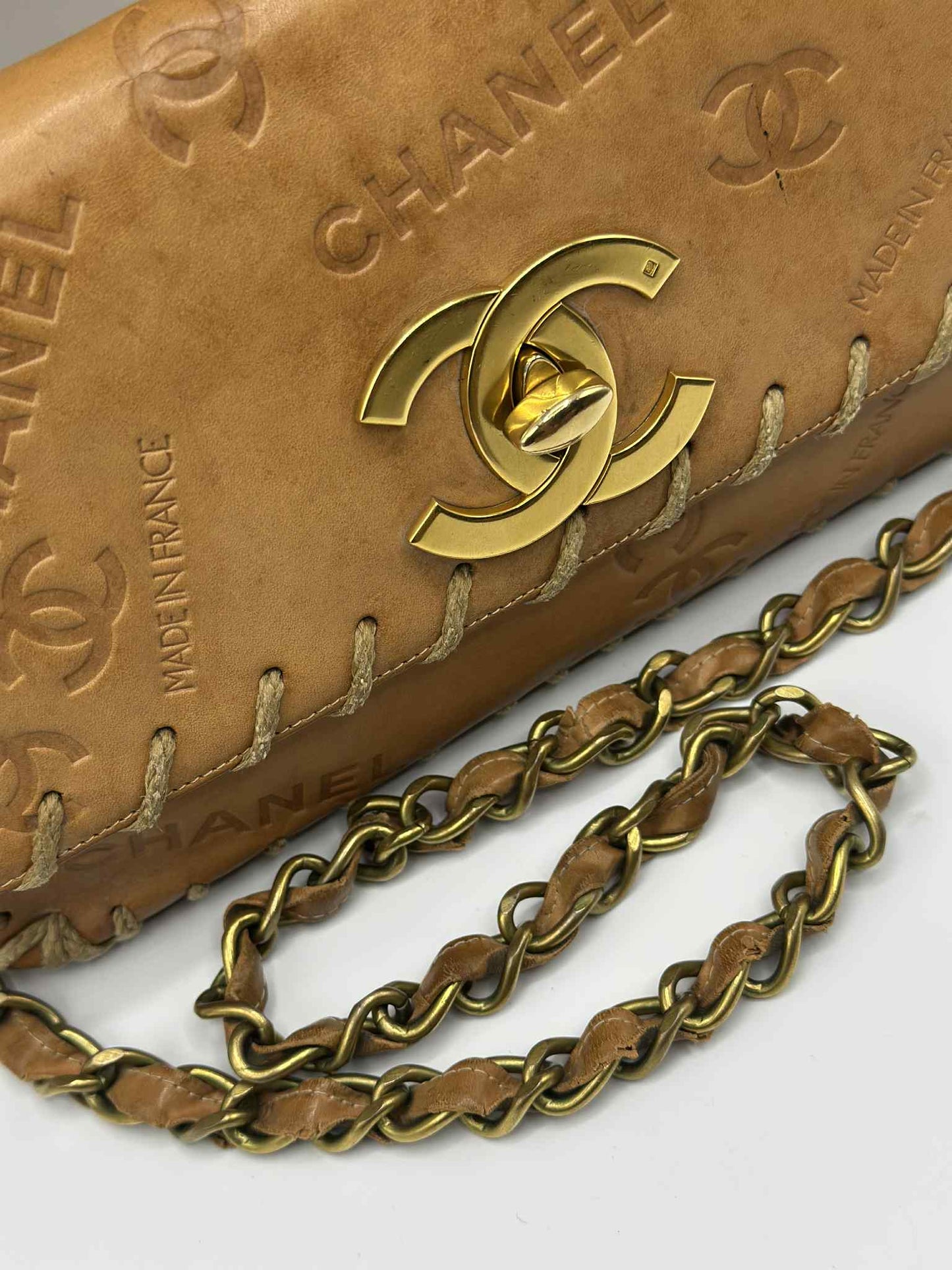 Chanel Debossed Logo Calfskin Half Flap Gold Coco Mark
