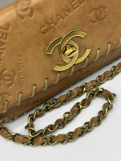 Chanel Debossed Logo Calfskin Half Flap Gold Coco Mark