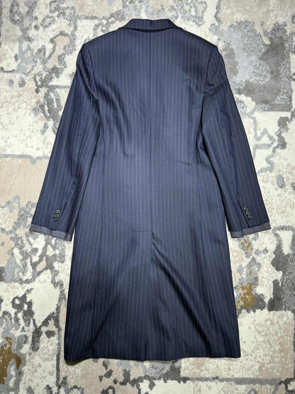 Miu Miu Bleu Single-Breasted Pinstripe Coat