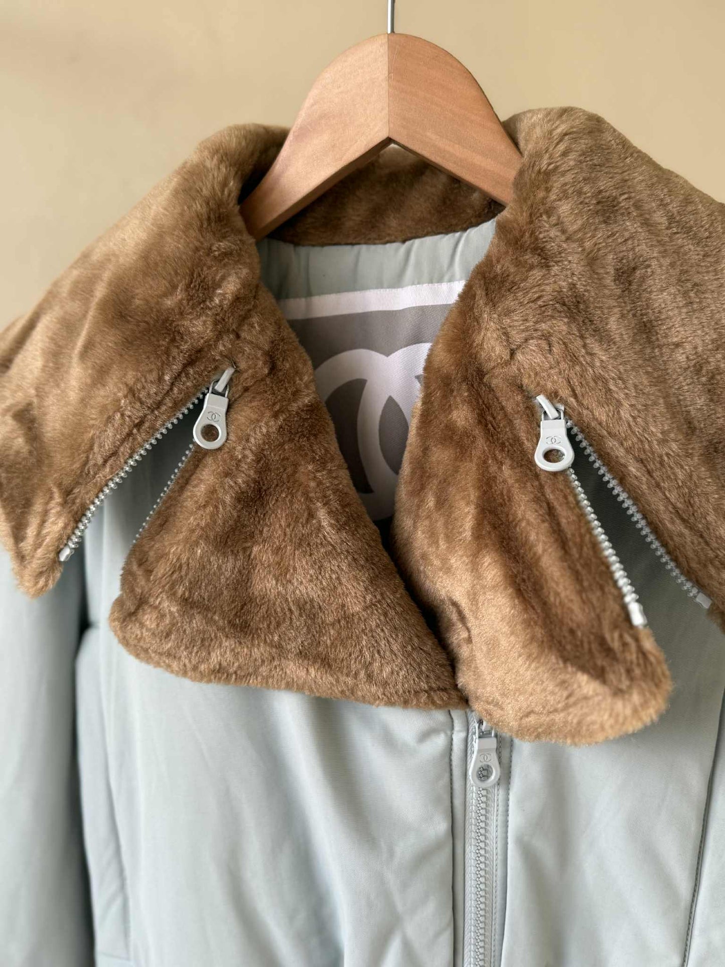 Chanel Sports Fall 2001 Blue CC Logo Fur Bomber Jacket