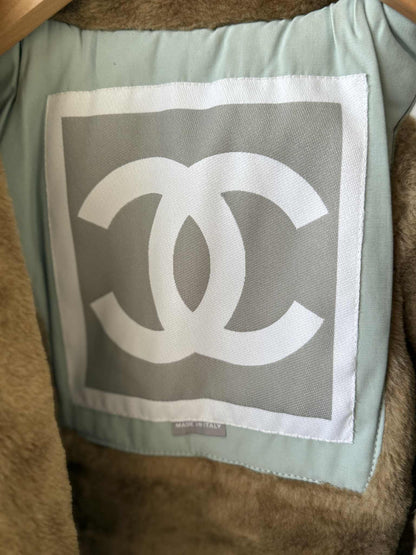 Chanel Sports Fall 2001 Blue CC Logo Fur Bomber Jacket