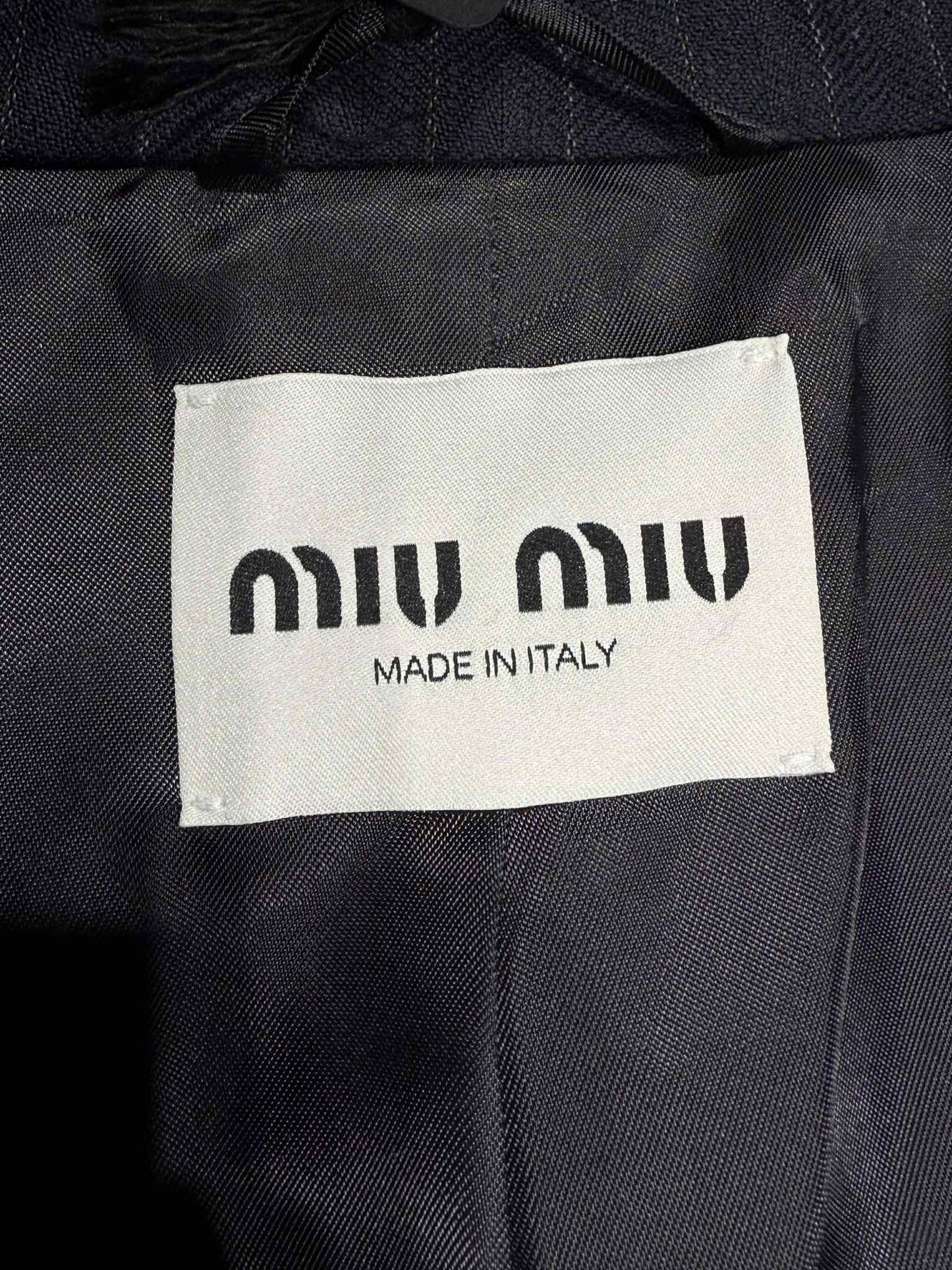 Miu Miu Bleu Single-Breasted Pinstripe Coat