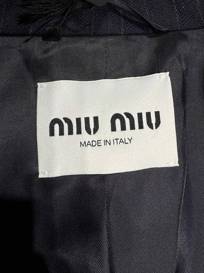 Miu Miu Bleu Single-Breasted Pinstripe Coat