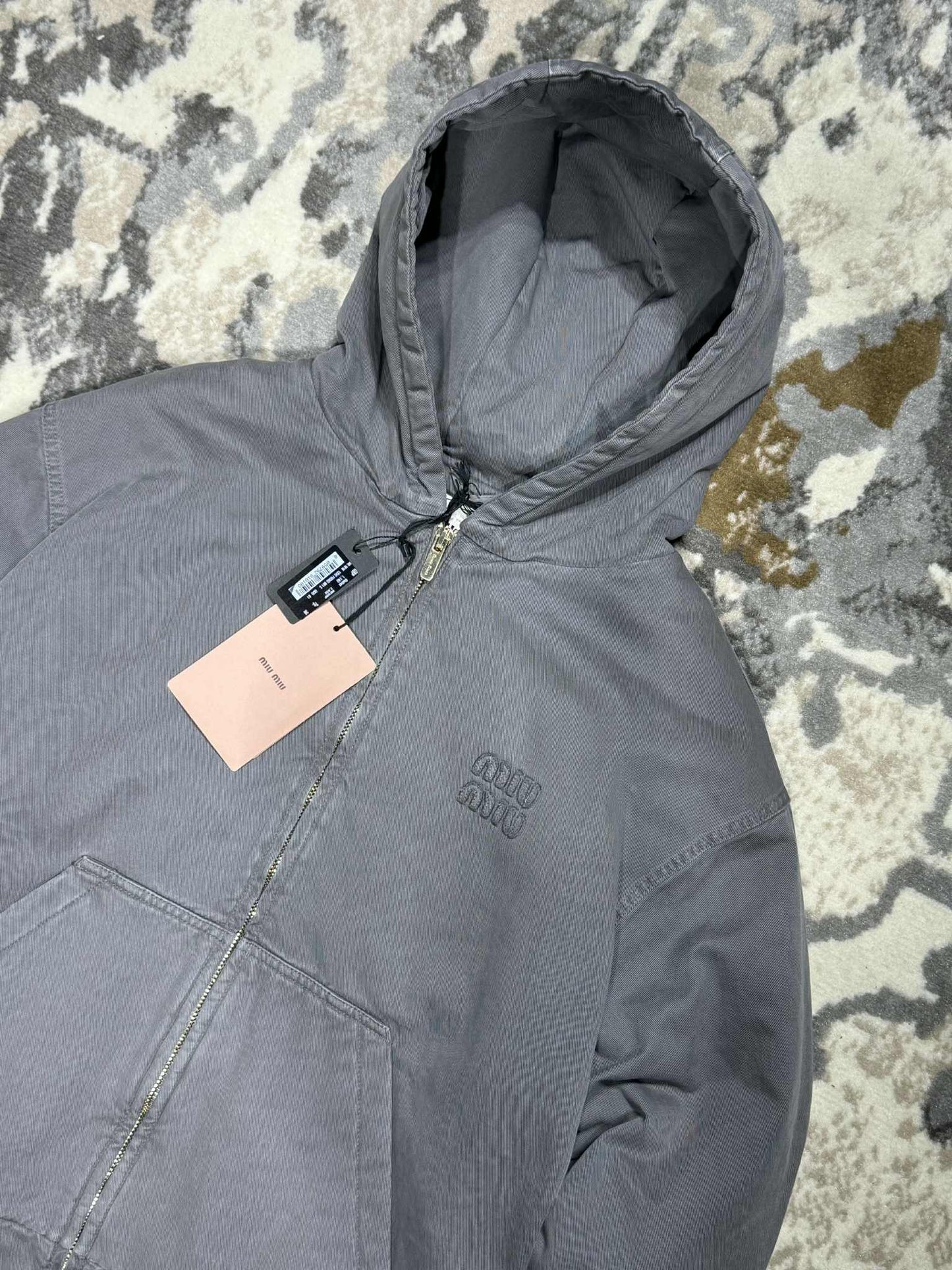 Miu Miu Garment-Dyed Blouson Jacket With Embroidered Logo
