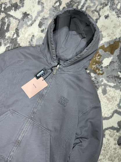 Miu Miu Garment-Dyed Blouson Jacket With Embroidered Logo