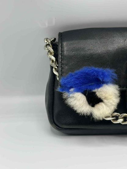 Fendi Nappa Leather & Fox Fur Micro Buggie Baguette Bag