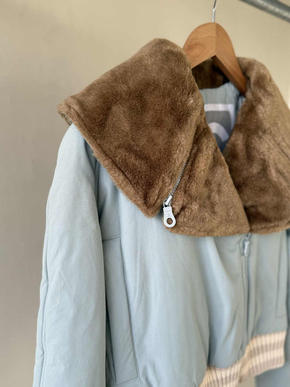 Chanel Sports Fall 2001 Blue CC Logo Fur Bomber Jacket