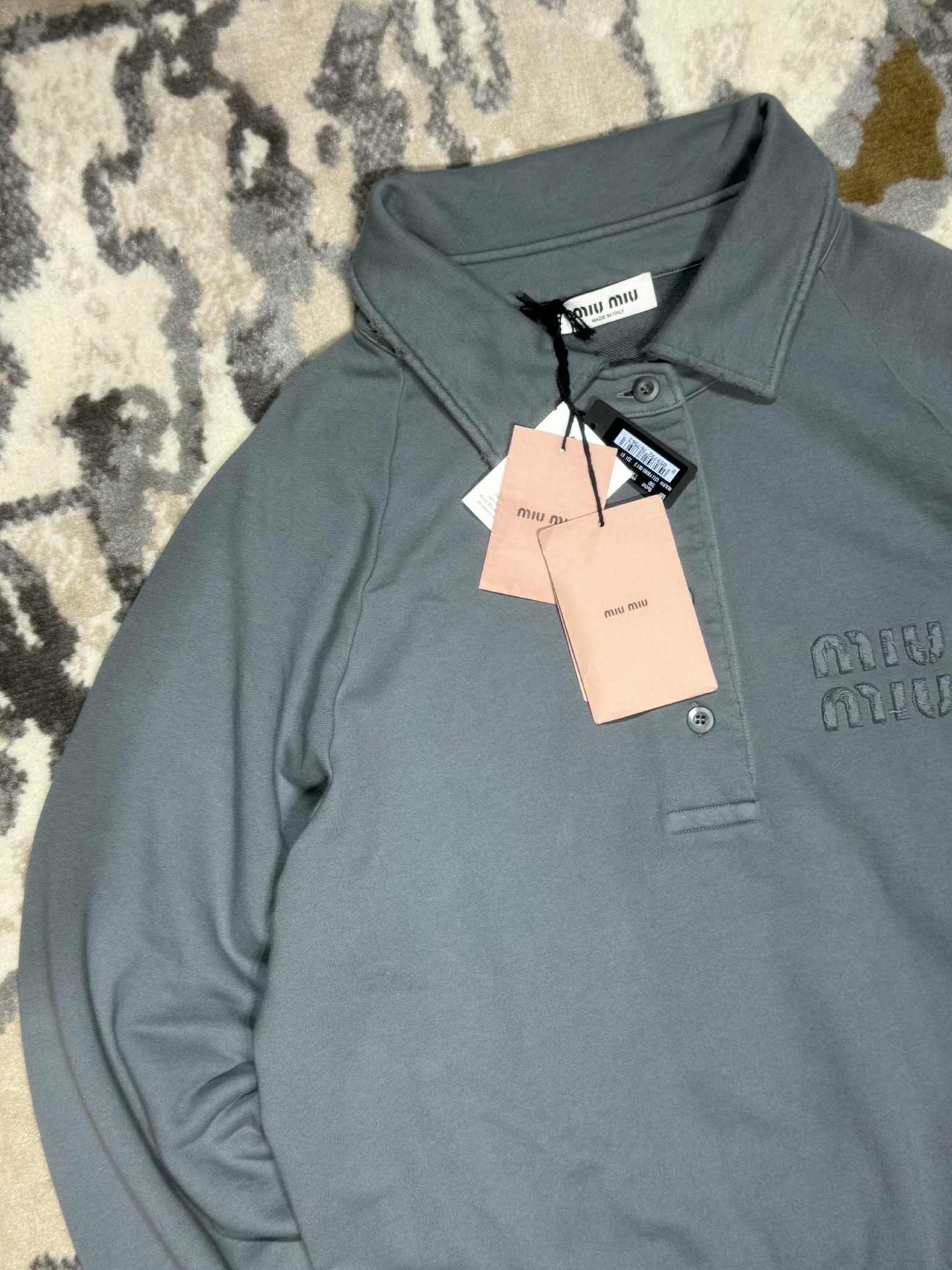 Miu Miu Gray Garment-Dyed Cotton Fleece Sweatshirt