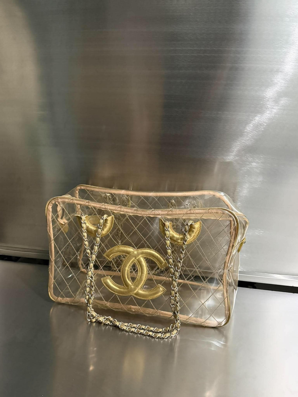 Chanel 1991 VIntage Timeless Naked Clear Transparent Tote