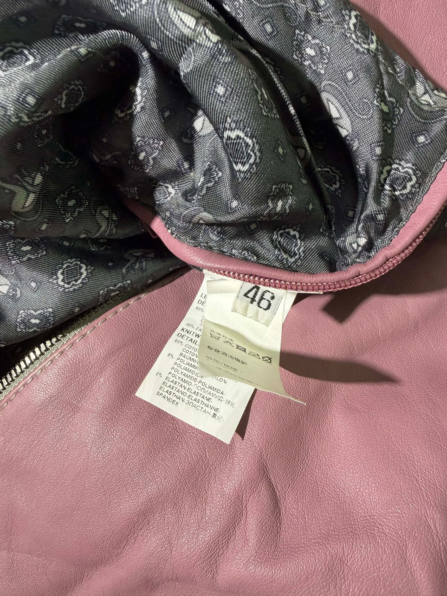 Dolce & Gabbana Dusty Pink Creased Leather Bomber Jacket