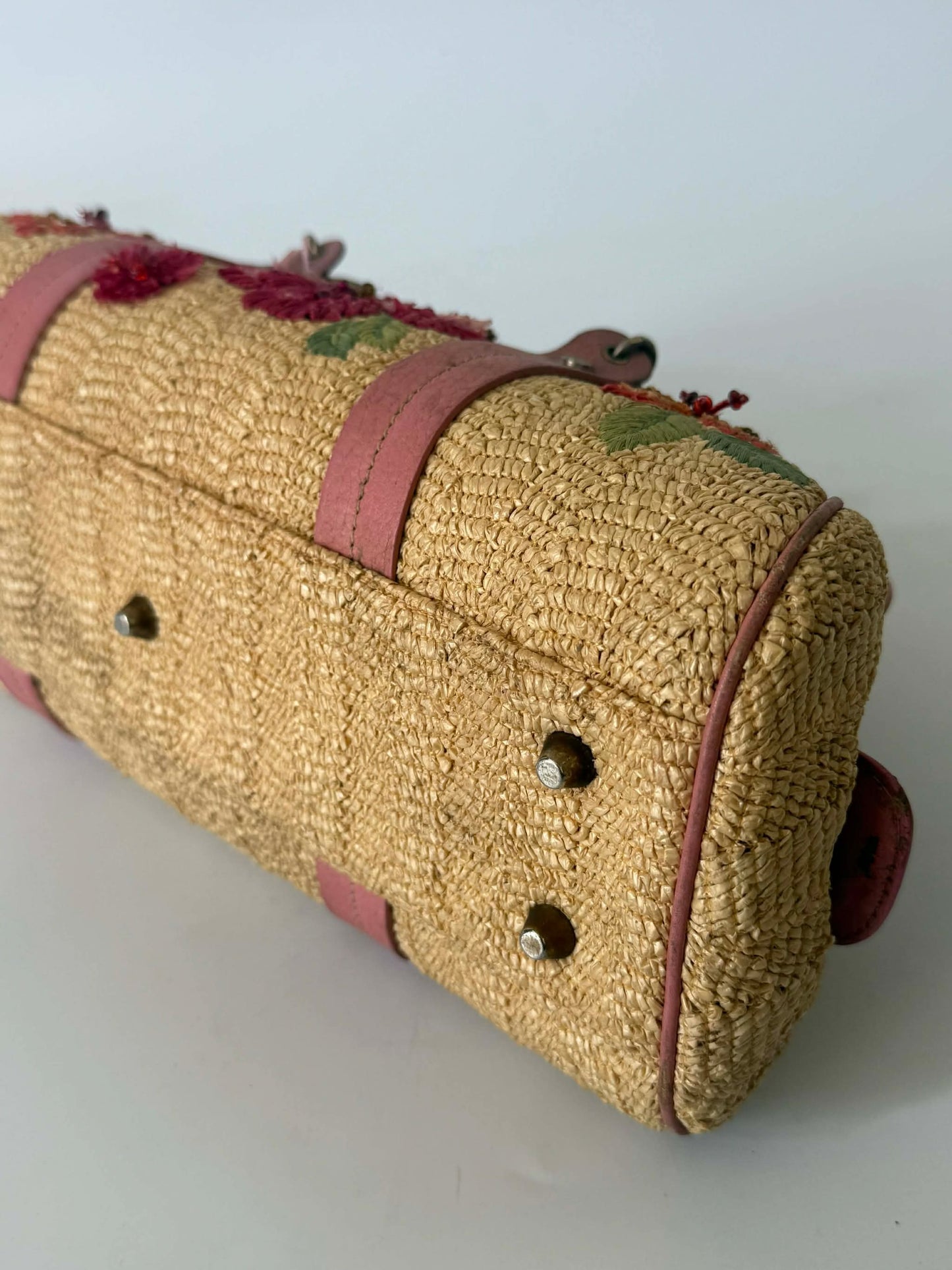 Christian Dior by John Galliano Floral Straw Raffia Handbag