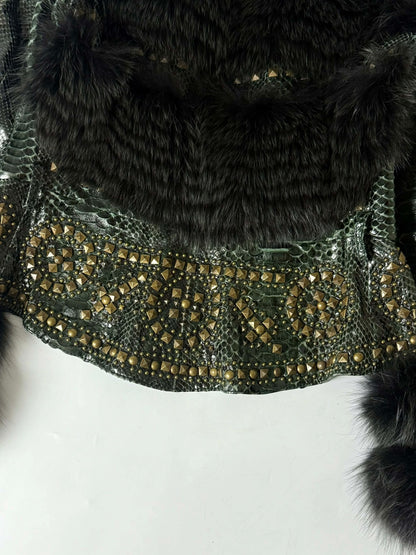 SS02 Roberto Cavalli Embellished Studded Python Leather Fur