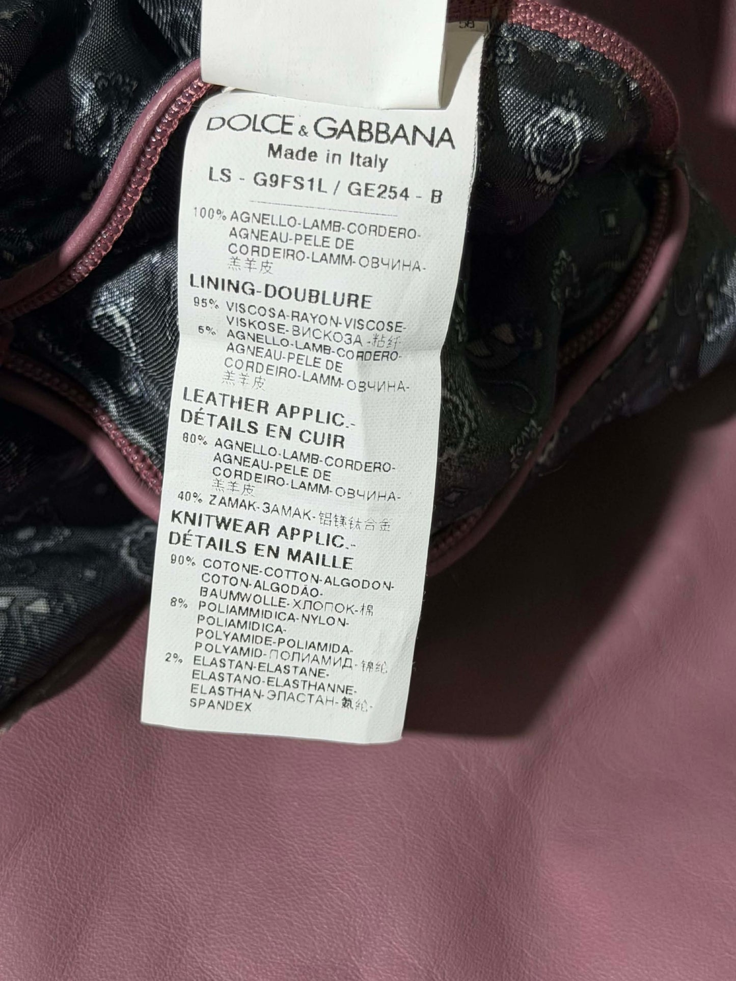 Dolce & Gabbana Dusty Pink Creased Leather Bomber Jacket