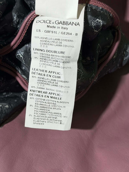 Dolce & Gabbana Dusty Pink Creased Leather Bomber Jacket
