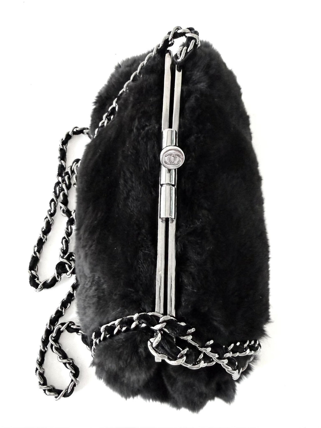 Chanel by Karl Lagerfeld Black Fur Frame Chain Bag