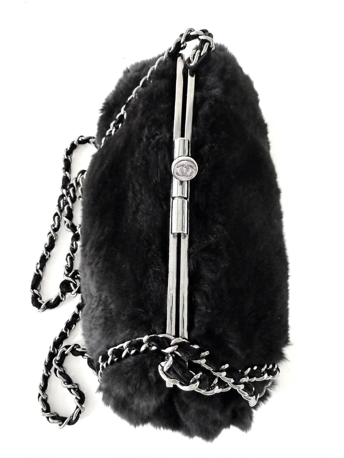 Chanel by Karl Lagerfeld Black Fur Frame Chain Bag